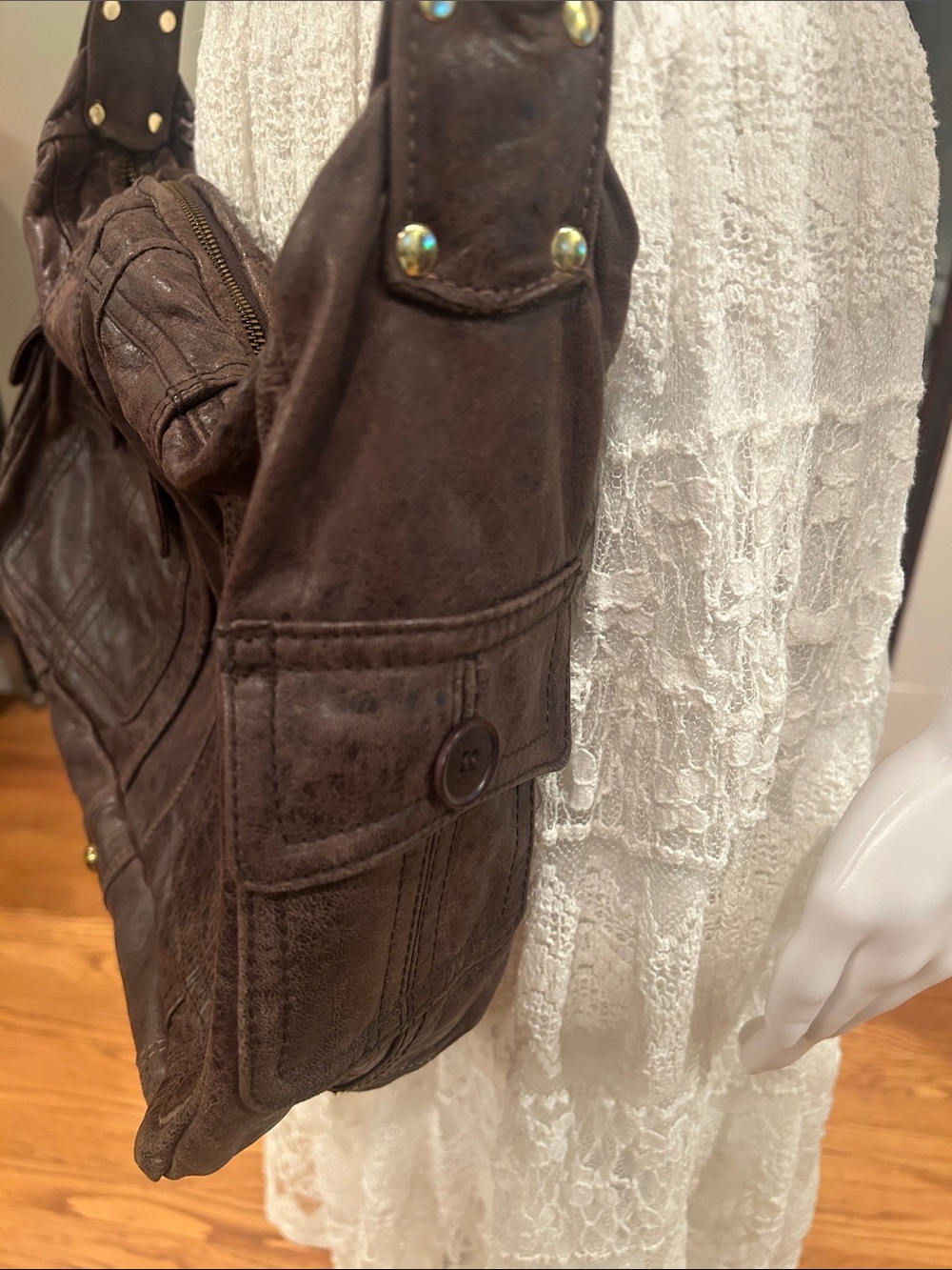 Maya Moon Leather large Crossbody Shoulder Bag - Brown - Picture 2 of 11